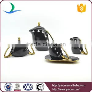Graceful Diamond Electroplate Black Gold Plating Ceramic Tea Set thumbnail-1