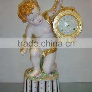 Vivid Churub Flower Ceramic Table Standing Clock, Luxury Design Hotel Decorated Desk Clock, Gold Plated Decorative Art thumbnail-6