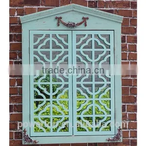 Wooden Frame Opening Window Mirror Antique Blue Shabby Chic Style thumbnail-1