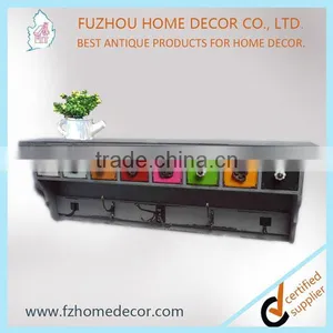 Antique Decorative Wooden Wall Shelf Home Wall Shelf With Metal Hooks and Photo Frames thumbnail-4