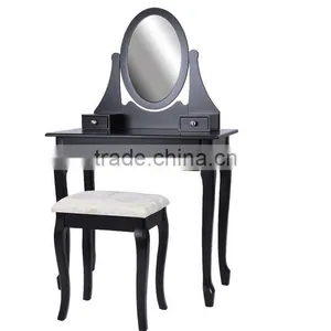 Black Vintage Dresser With Mirror and Stool French Style thumbnail-3