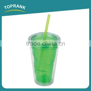 Customized Logo Clear Insulated Plastic Drinking Tumbler Double Wall Plastic Tumbler With Straw thumbnail-1