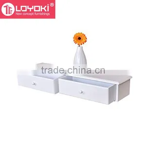 Wall-Mounted Storage Shelf With 2 Drawers Living Room Wall Decor MDF Wood Floating Shelf thumbnail-1