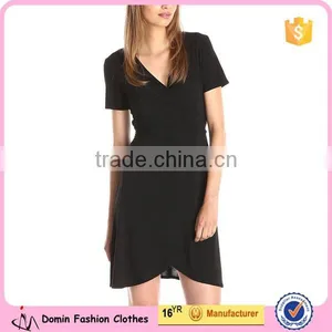 New Fashion Tie Waist Design V Neck Short Sleeve Women Wrap Dress thumbnail-1