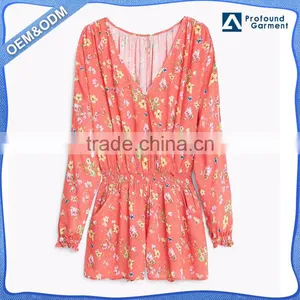 Fashion Shoulder Design Ladies v Neck Custom Printing One Piece Jumpsuit for Women thumbnail-1