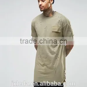 Personalized Wholesale Import Longline Distressed T-shirt Men OEM, Street Hip Hop Wear thumbnail-1