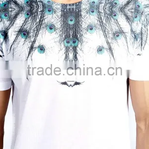 Custom Peacock Feather Printed T-shirt for Men thumbnail-4