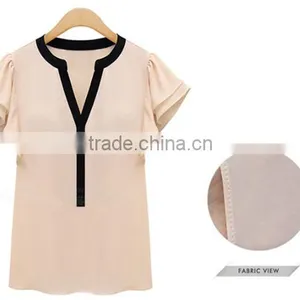 Apricot Pink and White Comfortable and Breathable t Shirt Wholesale Short Sleeve t Shirt Ladies Blouse thumbnail-6