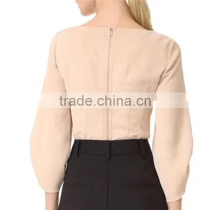 2017 OEM Smocked Elastic Gathered Cuff Wide Neckline Stylish Blouse thumbnail-4