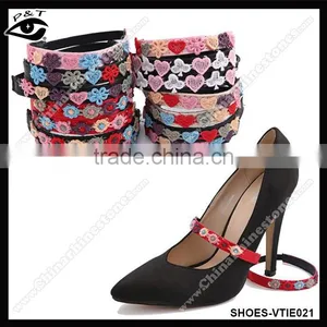 High Quality Decorative Embroideried Lace Pattern Shoelace Elastic Shoe Straps For Women Shoes thumbnail-1