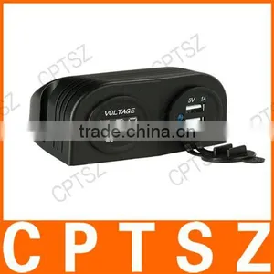 2 USB Socket + Digital LED Voltmeter Socket + Two Hole Tent Base for Car Truck Motorcycle Boat for ATV thumbnail-1