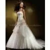 High Quality Mesh Appliqued Beaded Strapless Sheath Bridal Wedding Dress Custom Made thumbnail-1