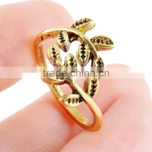 Laurel Branch Statement Leaf Rings Gold Plated Minimalist Jewelry Resizable thumbnail-3