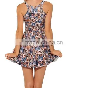 Womens 3D Digital Printed Floral Galaxy Super Cat Pleated Dress thumbnail-3