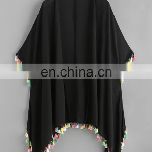 Colorful Tassel Trim Summer Women Handkerchief Kimono Loose Beach Kimono Fashion thumbnail-1