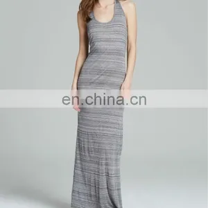 CHEFON Gray Vintage Maxi Dresses Space Dyed Stripe thumbnail-1