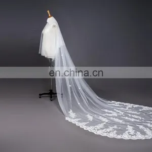 Long Ivory Lace Trim Wedding Veils 2017 White Bridal Veils Wedding Accessories thumbnail-3