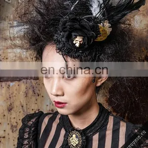 Steampunk Gothic Fascinator With Beads and Gear Elements thumbnail-6