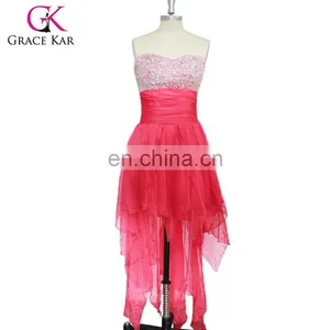 Strapless Chiffon Cocktail Dress Beads Short Front Long Back Cocktail Dress CL4326 thumbnail-1