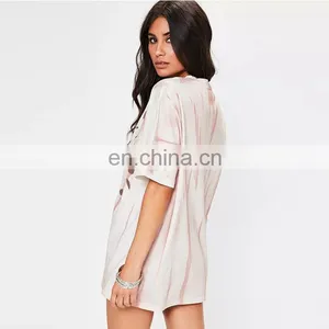 Pink Summer Distressed Washed Short Sleeve Women t Shirt thumbnail-3