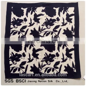 Digital Print Black Flowers Pattern Crepe de Chine Silk Scarf thumbnail-2