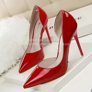 High Heel Patent Leather Shallow Mouth Pointed Hollow Thin High Heel Shoes thumbnail-1