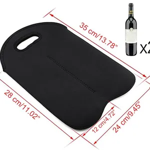 Custom 2 Pack Insulated Wine Carrier Bottle Covers Neoprene Wine Bottle Sleeve for Travel With Secure Carry Handle thumbnail-3