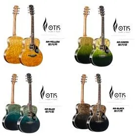 OEM OTIS AM-yellow/green/blue/black 36Inch Acoustic Guitar (Manchurian Ash Solid Top, Three-piece African Mahogany Neck) thumbnail-1