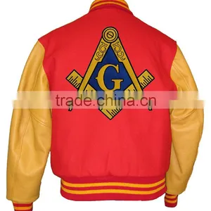 Long Leather Sleeve Wool Varsity Mason Masonic Jacket thumbnail-1