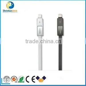REMAX New Product 2 in 1 USB Cable Metal Connector 2.1A Fast Charging Data Cable For Iphone And Samsung Devices thumbnail-3