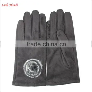 Fashion Tight Leather Gloves for Women With Fur Ball thumbnail-2