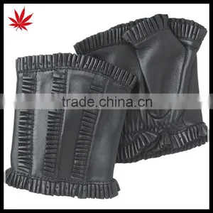 Ruffles-unlined Leather Fingerless Black Handwarmer Gloves thumbnail-1