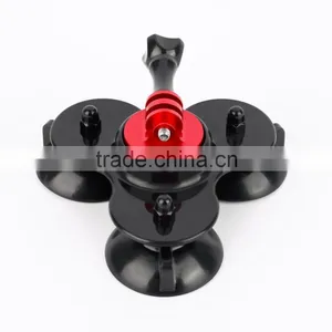 Low Angle Triple 3 Suction Cups Mount CNC Metal Holder Sucker for Gopro thumbnail-1