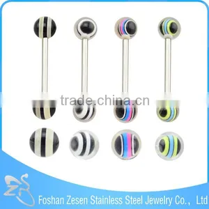 Factory Direct Sale Surgical Steel Women Colorful Resin Ball Best Design Tongue Ring thumbnail-6