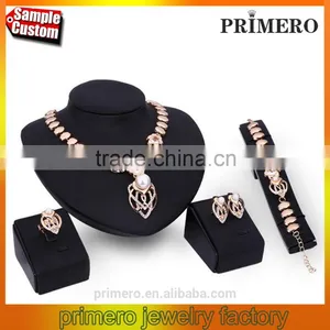 Fashion Natural Pearl Rhinestone Necklace Earrings Bracelet Ring Wedding Party Jewelry Sets thumbnail-1