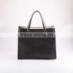 3773 Reversible Trendy Simple Style PU Material Black Big Size Shopping Bag thumbnail-4