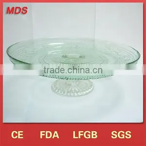 Green Glass Cake Plate With White Stand thumbnail-1