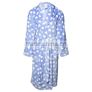 Wholesale Light Blue Winter Warm 100% Polyester Women Printed Coral Fleece Thick Sleep Robe thumbnail-1