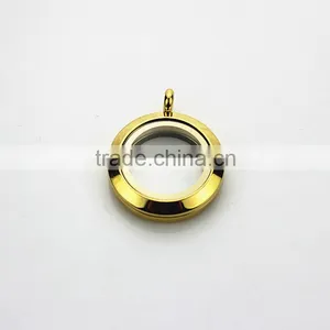 2015 Top Grade 316L Stainless Steel Screw Gold Plain 25mm Floating Glass Lockets Pendant thumbnail-1