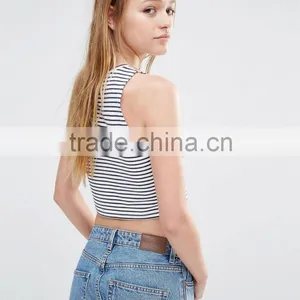 Custom Label New Fashion Ladies Tops Sleeveless Stripe Crop Top Ladies thumbnail-4