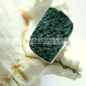 Malachite Uneven Druzy Rough Natural Gemstones Rings, Designer Bezel Adjustable Rings, 925 Solid Sterling Silver Rings thumbnail-2