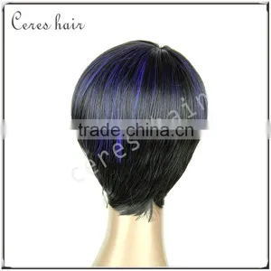 Short Synthetic Hair Wig for Black Women Blue Color thumbnail-2