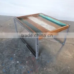 WOODEN AND IRON SIDE TABLE thumbnail-1