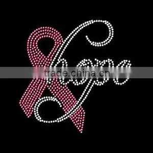 Pink Ribbon Iron on Hope Hotfix Rhinestone Transfers Design thumbnail-1