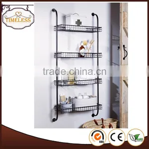 Powder Coating Wrought Iron Industrial Style 4 Tiers Metal Wall Shelves thumbnail-1