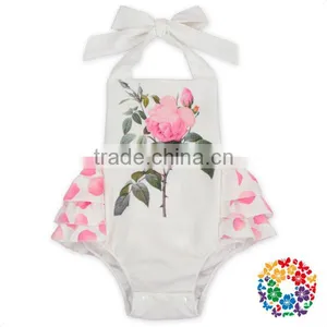 Boutique Girls Summer Backless Ruffle Halter Playsuit White Flower Kids Jumpsuit thumbnail-4