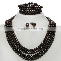 Wholesale 6-7mm Brown Fresh Water Pearl Jewelry Set Necklace Bracelet Earrings thumbnail-1