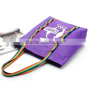 ECO Friendly Women Pop Nylon Shopping Tote Bag With Handle Stich To Bottom thumbnail-6