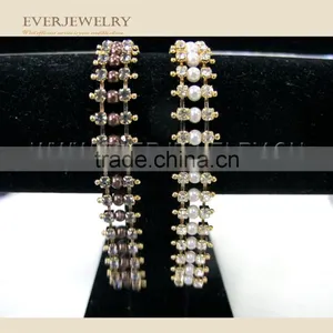 Rhinestone Cup Chainwith Color Pearl 2 Lines thumbnail-1