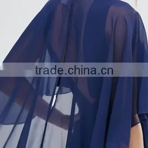 OEM Service Supply Type And Evening / Formal Dresses Type Elegant Evening Dress/ Navy Chiffon Dip Back Cape Mini Dress thumbnail-5